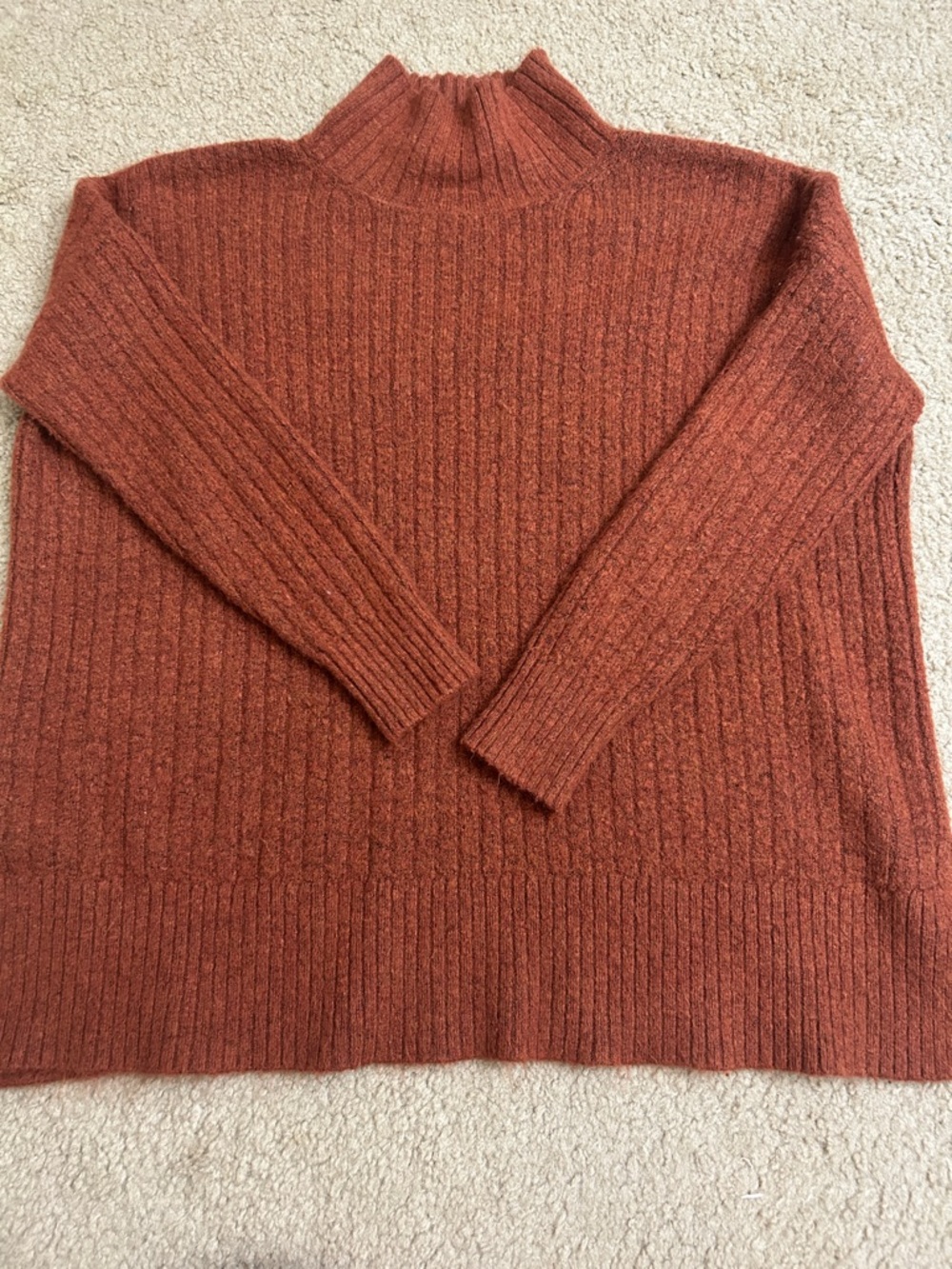 Loft Ribbed Mock Neck Sweater - Rust